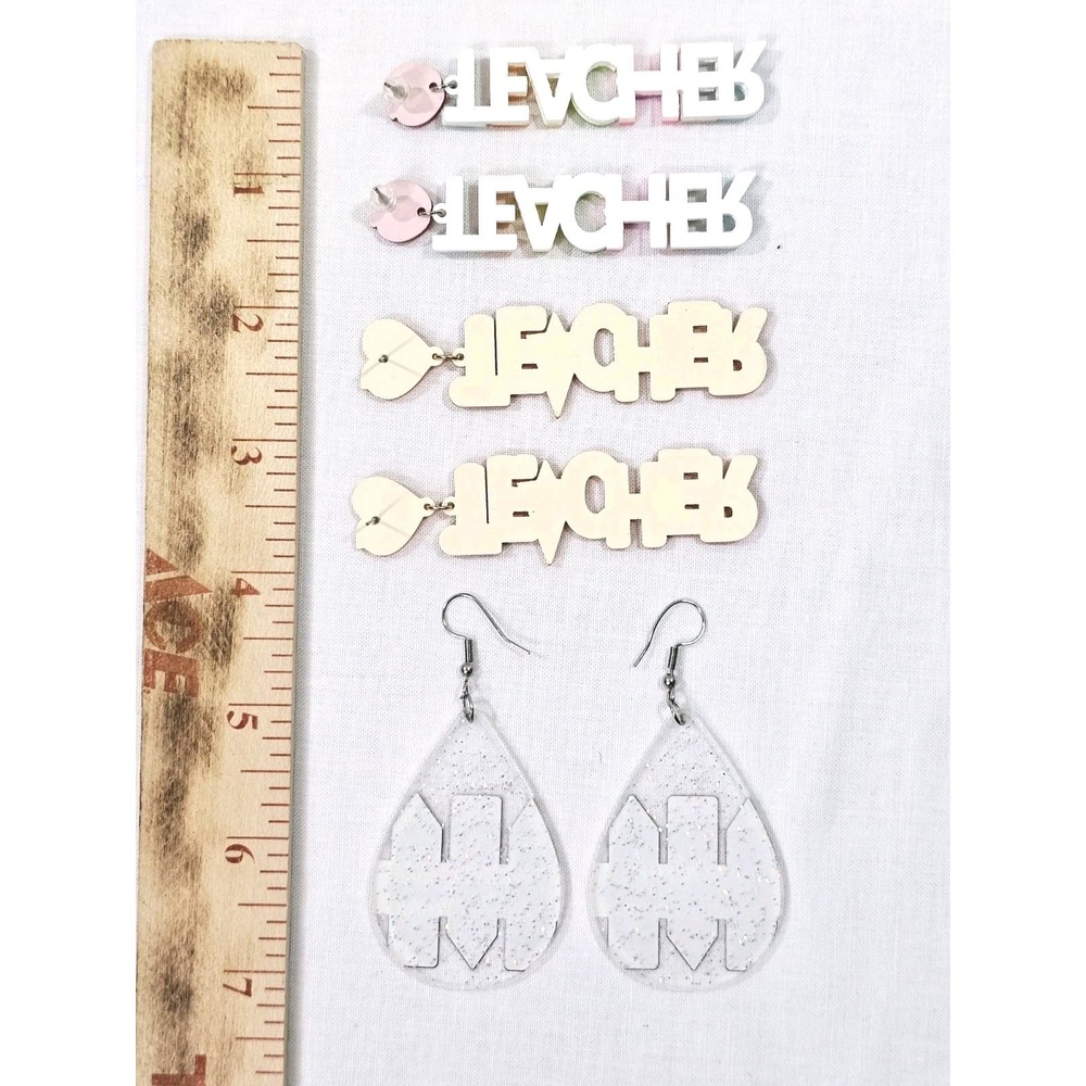 Lot of 3 Teacher Earrings Sets Acrylic Dangle Earrings Back to School Gifts Mom - Picture 7 of 8